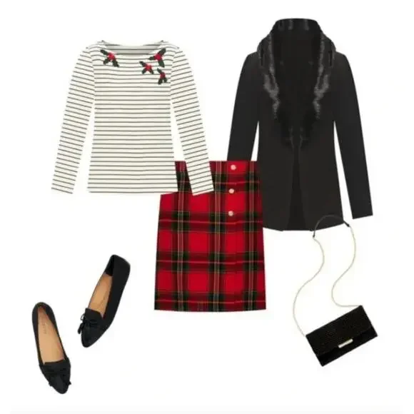 TALBOTS Wool Blend Red Plaid Skirt with Gold Hardware // 4 Petite - Picture 12 of 12